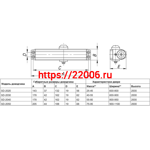 Доводчик Punto (Пунто) дверной SDC2040 AL 55-80 кг (алюминий) фото 3