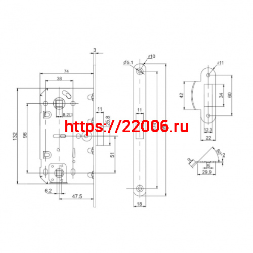 Защелка Punto (Пунто) врезная PL96WC-50 CP (хром) фото 3 Защелка Punto (Пунто) врезная PL96WC-50 CP (хром) фото 3