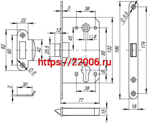 Корпус Fuaro (Фуаро) врезного замка c защёлкой PLASTP85C-50 (P85C-50) GP латунь фото 3 Корпус Fuaro (Фуаро) врезного замка c защёлкой PLASTP85C-50 (P85C-50) GP латунь фото 3
