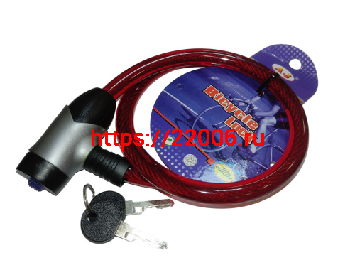 Замок для велосипеда с ключом тросовый 12х800мм, два ключа, противоугонный 84353 Замок для велосипеда с ключом тросовый 12х800мм, два ключа, противоугонный 84353
