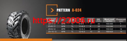 Покрышка ATV 9" 22 х 11,00 - 9 (А-024) без камеры, задние SUN.F Покрышка ATV 9" 22 х 11,00 - 9 (А-024) без камеры, задние SUN.F