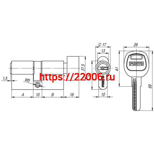 Цилиндровый Punto (Пунто) механизм (A202/80) A2002Knob80(35+10+35) с вертушкой SN никель фото 3