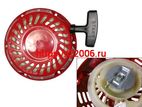 Стартер LIFAN 168F (GX 160) в сборе, ПЛОСКАЯ металлическая собачка (YT-GP-000225)