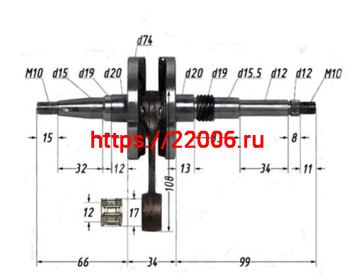 Коленвал 2х такт. Honda Dio50 AF27/28, Tact 30/31/51(М12,шлиц.14мм,d14мм,М10) Коленвал 2х такт. Honda Dio50 AF27/28, Tact 30/31/51(М12,шлиц.14мм,d14мм,М10)
