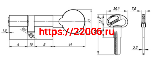 Цилиндровый Fuaro (Фуаро) механизм (D-PRO502/110) D-PRO5002Knob110(45+10+55) CP хром 5Key фото 3