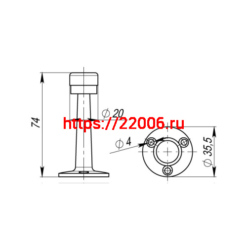 Упор Armadillo (Армадилло) дверной настенный STOPPER/ZA033 (DH033ZA) CP-8 хром фото 3